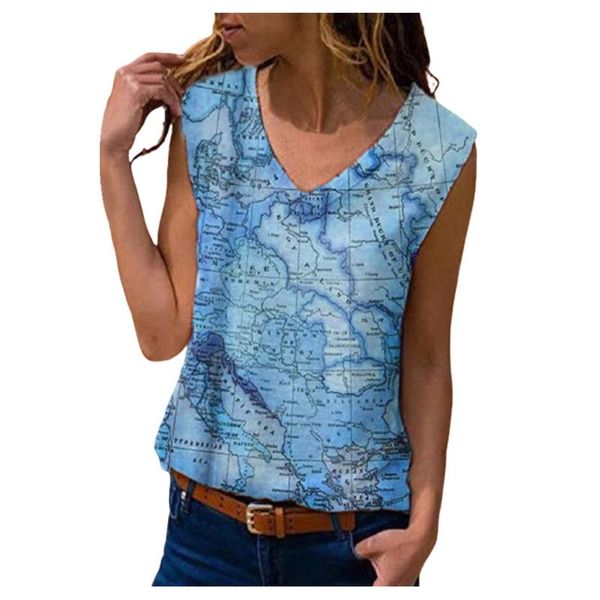 women's t-shirt summer v-neck map printed casual sleeveless loose vest large size clothing camiseta #t1g, White
women's t-shirt summer v-neck map printed casual sleeveless loose vest large size clothing camiseta #t1g, White