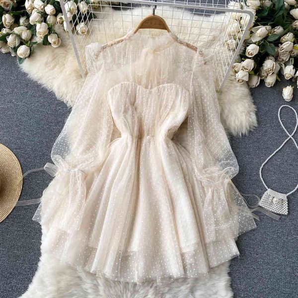 chic sweet dress woman spring ins fashion elegant o-neck lacing long sleeves mesh polka dot a-line dresses, Black;gray
chic sweet dress woman spring ins fashion elegant o-neck lacing long sleeves mesh polka dot a-line dresses, Black;gray