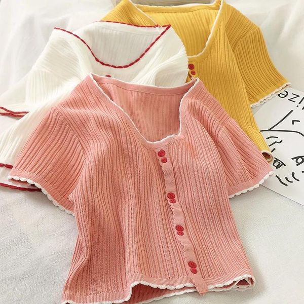 women's t-shirt summer black white t-shirts women v-neck short sleeve buttoned up flounce hem t casual streetwear knitted tees for
women's t-shirt summer black white t-shirts women v-neck short sleeve buttoned up flounce hem t casual streetwear knitted tees for