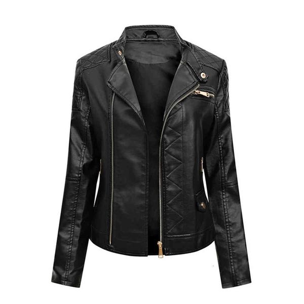 leather jacket high fashion men belt autumn clothing slim women, Black