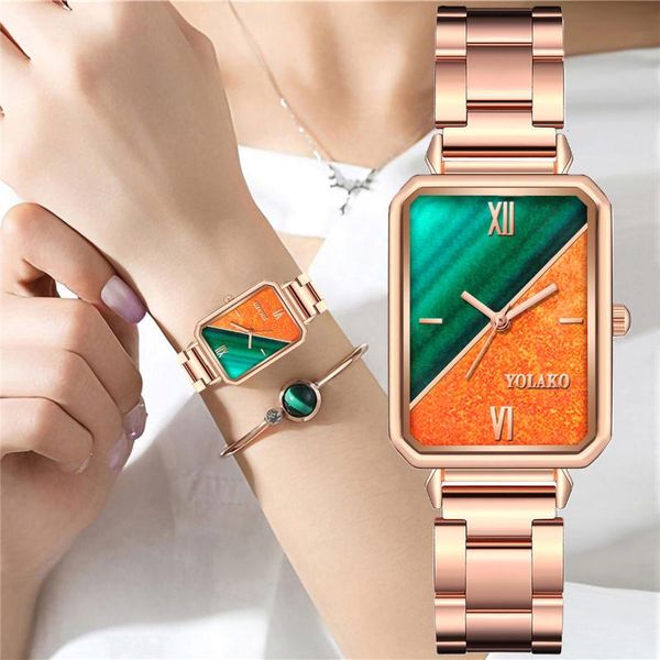 rose gold watch women fashion rectangle green dial bracelet watches set gift clock relogio feminino wristwatches, Slivery;brown
rose gold watch women fashion rectangle green dial bracelet watches set gift clock relogio feminino wristwatches, Slivery;brown