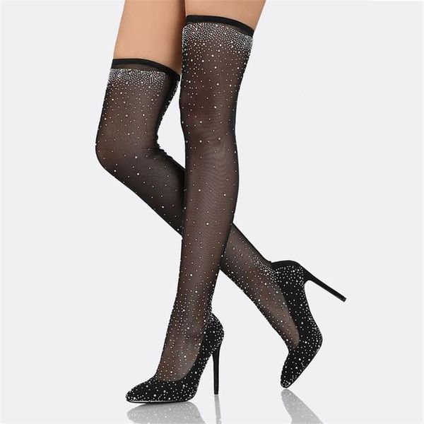 dress shoes enplei pumps pointed toe thin heels women over the knee boots perspective slip-on crystal high heel, Black
dress shoes enplei pumps pointed toe thin heels women over the knee boots perspective slip-on crystal high heel, Black