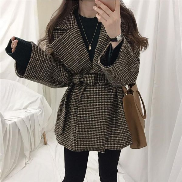 women's jackets women fashion oversized houndstooth frayed tweed jacket coat vintage long sleeve belt female outerwear chic for, Black;brown
women's jackets women fashion oversized houndstooth frayed tweed jacket coat vintage long sleeve belt female outerwear chic for, Black;brown
