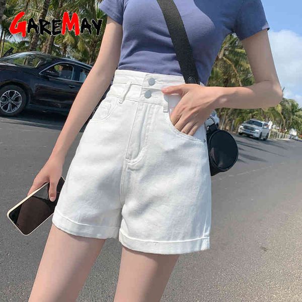 white denim shorts with high waist classic casual black summer vintage women's plus size for women 210428, White;black
white denim shorts with high waist classic casual black summer vintage women's plus size for women 210428, White;black
