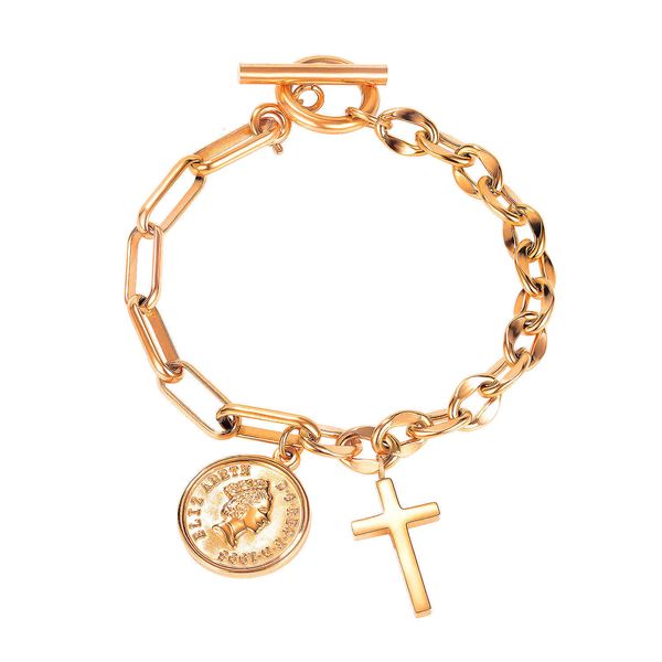 link charm ins minority cross ot clasp bracelet simple portrait coin titanium steel bracelet, Golden;silver
link charm ins minority cross ot clasp bracelet simple portrait coin titanium steel bracelet, Golden;silver