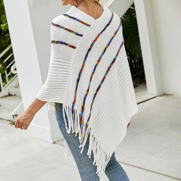men's sweaters women's 2021 colorful striped fringed cloak wish stand-alone foreign trade knitted sweater, White;black
men's sweaters women's 2021 colorful striped fringed cloak wish stand-alone foreign trade knitted sweater, White;black