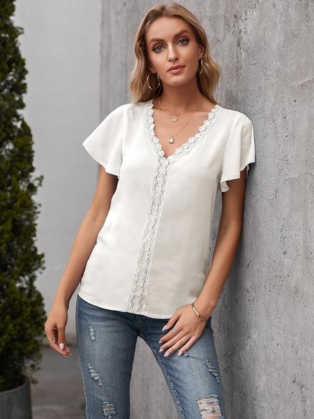 women's blouses & shirts solid loose women blouse summer 2021 short sleeve v neck shirt elegant clothes for ladies lace patchwork holl, White
women's blouses & shirts solid loose women blouse summer 2021 short sleeve v neck shirt elegant clothes for ladies lace patchwork holl, White
