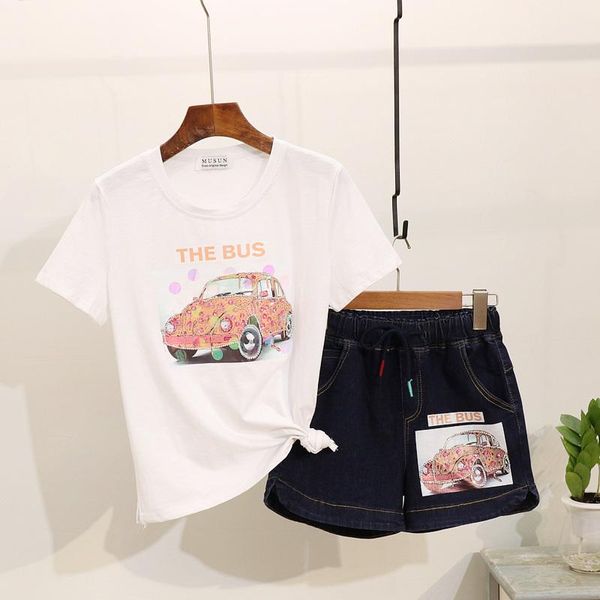 summer beading print t-shirt denim shorts women suit fashion white tee shirt elastic waist jeans two piece set women's pants
summer beading print t-shirt denim shorts women suit fashion white tee shirt elastic waist jeans two piece set women's pants