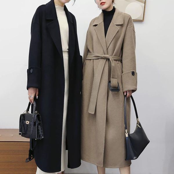 women's cashmere winter coat 2021 bathrobe style loose long lapel korean double-sided woolen high-quality fashion jacket nm6 wool & ble, Black
women's cashmere winter coat 2021 bathrobe style loose long lapel korean double-sided woolen high-quality fashion jacket nm6 wool & ble, Black