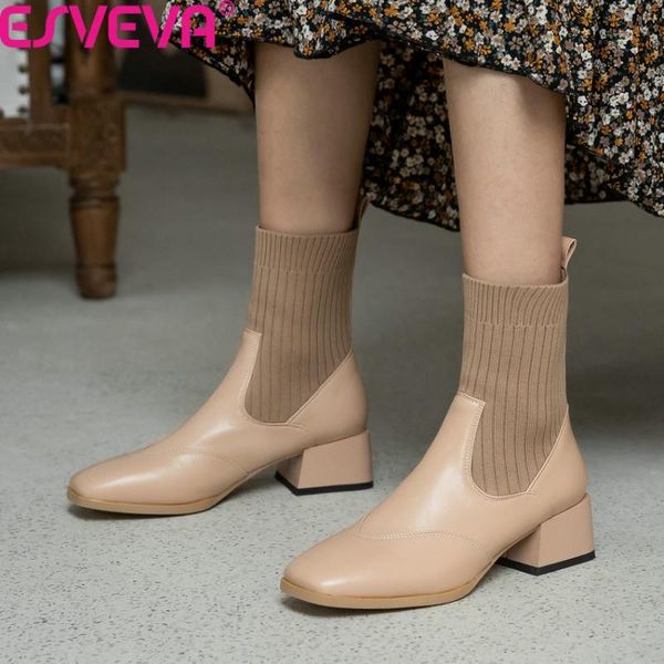 boots esveva 2021 ankle pu leather knitting square heel ladies shoes autumn winter toe all match women size 34-43, Black
boots esveva 2021 ankle pu leather knitting square heel ladies shoes autumn winter toe all match women size 34-43, Black