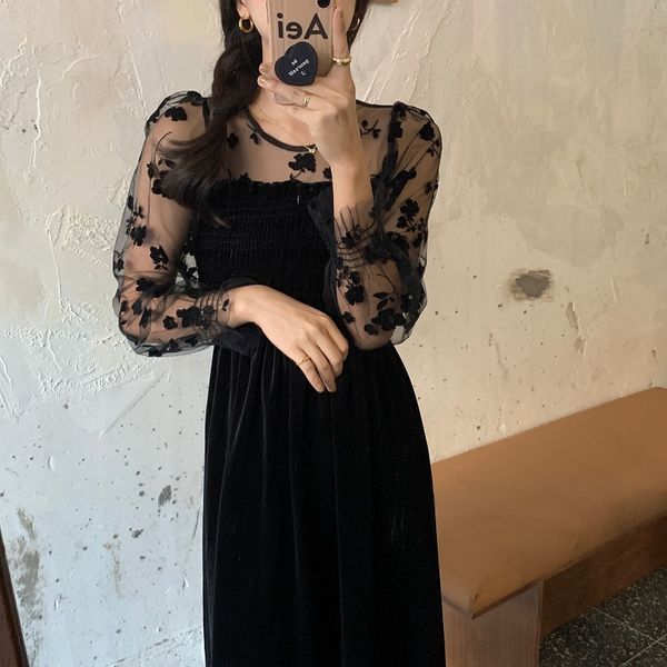dresses black o-neck mesh patchwork veet slim elegant streetwear lady women all match long es vestidos, Black;gray
dresses black o-neck mesh patchwork veet slim elegant streetwear lady women all match long es vestidos, Black;gray