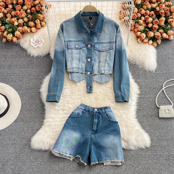 women's tracksuits casual fashion fried street girl denim shorts suit autumn light mature style short shirt two-piece western, Gray
women's tracksuits casual fashion fried street girl denim shorts suit autumn light mature style short shirt two-piece western, Gray
