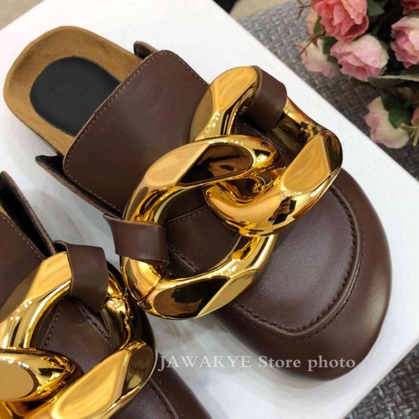 slippers gold chain decor round toe flat mules lazy loafers shoes women's outdoor genuine leather casual female ugtb, Black
slippers gold chain decor round toe flat mules lazy loafers shoes women's outdoor genuine leather casual female ugtb, Black