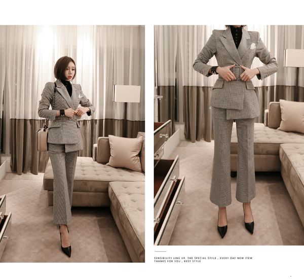 women's two piece pants autumn notched belt plaid office blazer slim long pant double breasted work sets suit t8qb, White
women's two piece pants autumn notched belt plaid office blazer slim long pant double breasted work sets suit t8qb, White