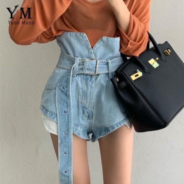 women's shorts yuoomuoo ins fashion high waist denim with belt 2021 summer casual loose light blue women jeans streetwear, White;black
women's shorts yuoomuoo ins fashion high waist denim with belt 2021 summer casual loose light blue women jeans streetwear, White;black