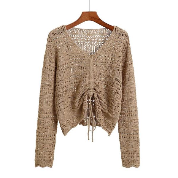 women's sweaters spring/summer 2021 v-neck cutout drawstring sweater net hole beach blouse airable shirt pullover knitting, White;black
women's sweaters spring/summer 2021 v-neck cutout drawstring sweater net hole beach blouse airable shirt pullover knitting, White;black
