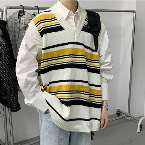 men's vests striped sweater korean version of v-neck knitted men casual fashion loose hedging vest streetwear harajuku style, Black;white
men's vests striped sweater korean version of v-neck knitted men casual fashion loose hedging vest streetwear harajuku style, Black;white
