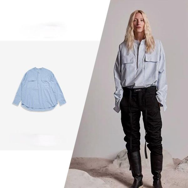 men's casual shirts autumn winter vertical stripe shirt henry high street fashion matching for men and women, White;black
men's casual shirts autumn winter vertical stripe shirt henry high street fashion matching for men and women, White;black