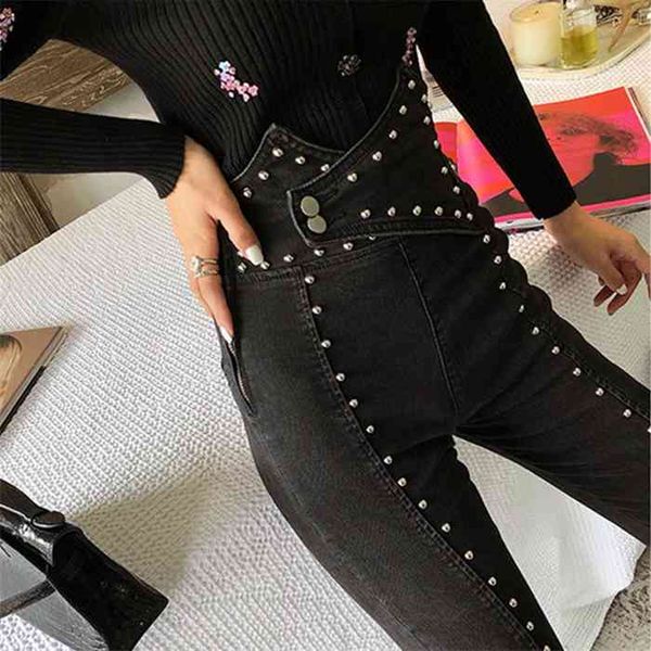 black autumn patchwork beading womens jeans high waist slim denim ankle length pants female 2021 streetwear fashion new kz484, Blue
black autumn patchwork beading womens jeans high waist slim denim ankle length pants female 2021 streetwear fashion new kz484, Blue