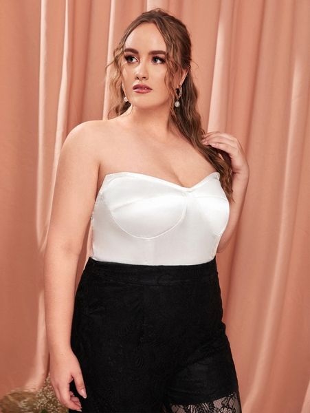 plus satin tube bodysuit l0os#, Black