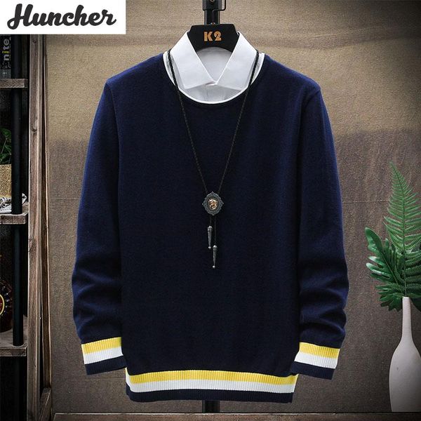huncher mens pullover sweater men 2021 korean style fashion jumper slim fit striped vintage knitted black men's sweaters, White;black
huncher mens pullover sweater men 2021 korean style fashion jumper slim fit striped vintage knitted black men's sweaters, White;black