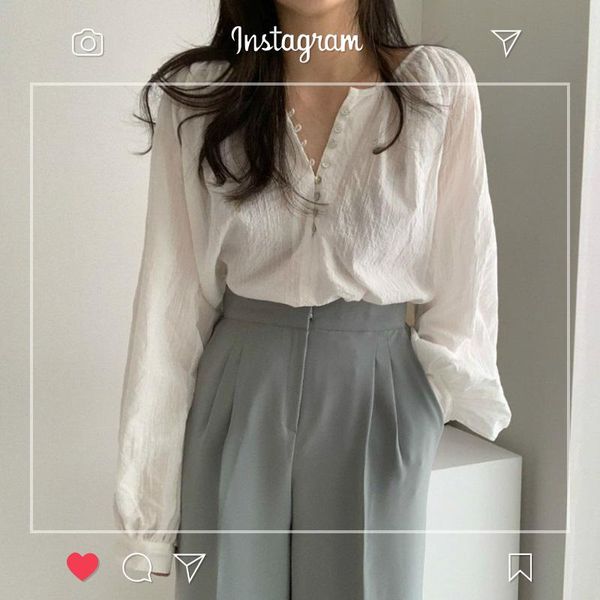 fall autumn solid white long sleeve blouses single breasted korean chic fashion clothes women
fall autumn solid white long sleeve blouses single breasted korean chic fashion clothes women
