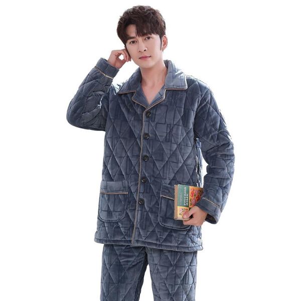 men's sleepwear winter thick coral fleece quilted pajamas cotton flannel long-sleeved jacket home service men pyjamas, Black;brown
men's sleepwear winter thick coral fleece quilted pajamas cotton flannel long-sleeved jacket home service men pyjamas, Black;brown