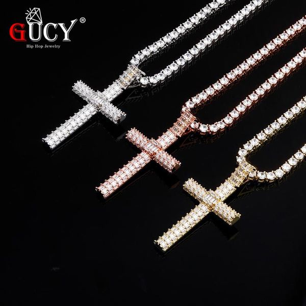 pendant necklaces gucy round baguette cross necklace with 4mm tennis chain cubic zircon men's women hip hop rock jewelry for gift, Silver
pendant necklaces gucy round baguette cross necklace with 4mm tennis chain cubic zircon men's women hip hop rock jewelry for gift, Silver