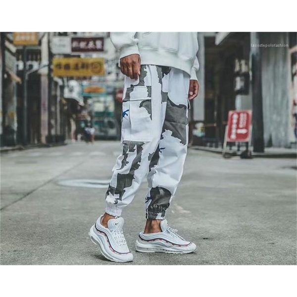 

men's male embroidery panelled pants fitness men ins drawstring trousers hip pop clothing fashion camouflage cargo, Black