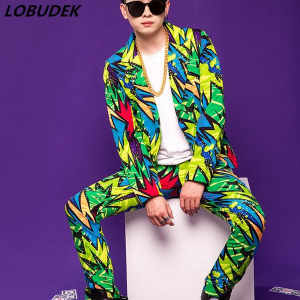 bar nightclub concert men's singer floral suit green geometric pattern graffiti blazers pants 2-piece set performance stage wear suits, White;black
bar nightclub concert men's singer floral suit green geometric pattern graffiti blazers pants 2-piece set performance stage wear suits, White;black