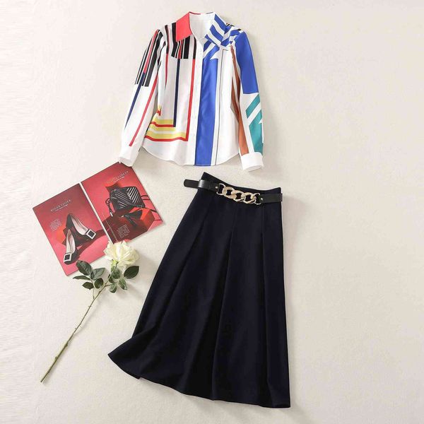 dress european and american women's clothing spring 2021 the long-sleeved printed shirt chain belt skirt fashion suits p1ld, White 
dress european and american women's clothing spring 2021 the long-sleeved printed shirt chain belt skirt fashion suits p1ld, White