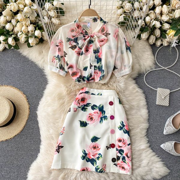 two piece dress runway 2 set women summer rose print bows blouses shirts + slim buttons skirt suits ladies vintage 94zn, White
two piece dress runway 2 set women summer rose print bows blouses shirts + slim buttons skirt suits ladies vintage 94zn, White