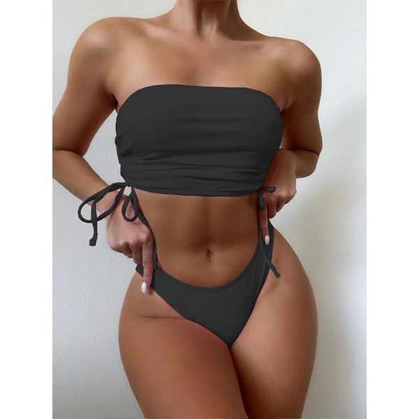 women's swimwear solid lace up low-waist two-pieces bikini sets women strapless female bathing swimsuit biquini beach wear, White;black
women's swimwear solid lace up low-waist two-pieces bikini sets women strapless female bathing swimsuit biquini beach wear, White;black