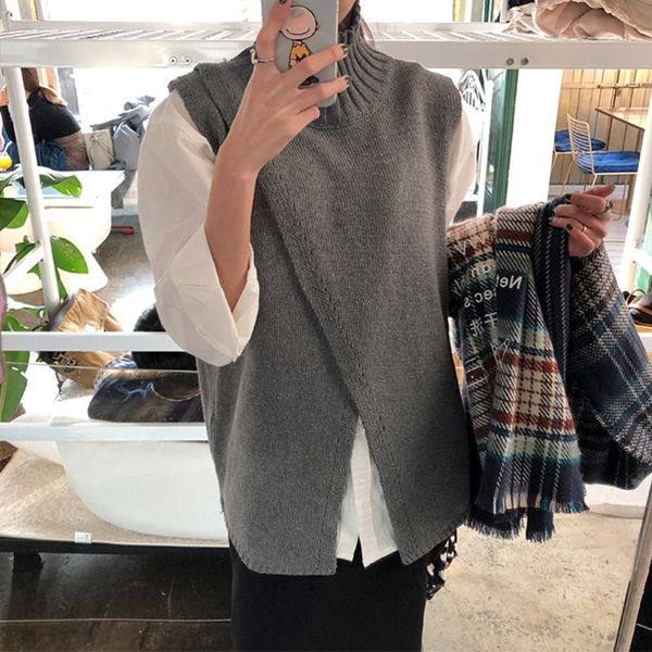 women korean style overlap sleeveless ladies sweater spring turtleneck knitted sweaters female fashion criss-cross jumper, White;black
women korean style overlap sleeveless ladies sweater spring turtleneck knitted sweaters female fashion criss-cross jumper, White;black
