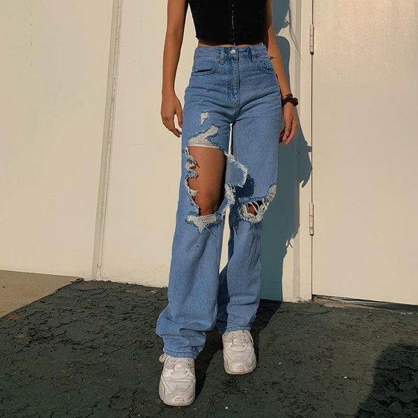 trendy ripped jeans women slouchy straight leg pants big hole design open cut out baggy torn denim trousers female fashion cloth women', Blue
trendy ripped jeans women slouchy straight leg pants big hole design open cut out baggy torn denim trousers female fashion cloth women', Blue