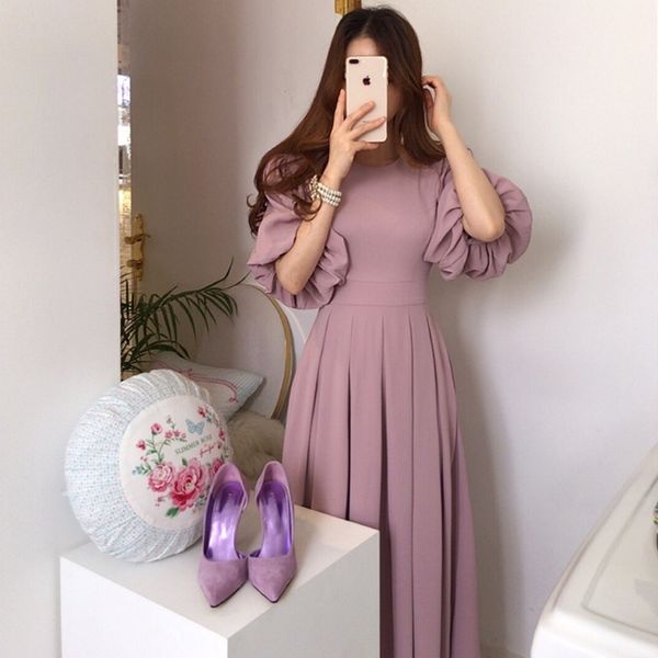 women chic elegant pleated dress fashion high waist slim ladies lantern sleeves long dresses vestido 210520, Black;gray
women chic elegant pleated dress fashion high waist slim ladies lantern sleeves long dresses vestido 210520, Black;gray