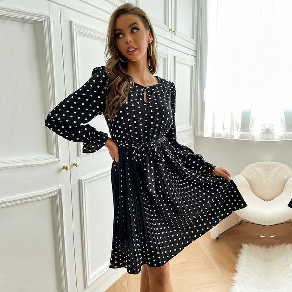 casual dresses slim black dot print women autumn 2021 long sleeve mini dress o neck female pleated fashion swing, Black;gray
casual dresses slim black dot print women autumn 2021 long sleeve mini dress o neck female pleated fashion swing, Black;gray