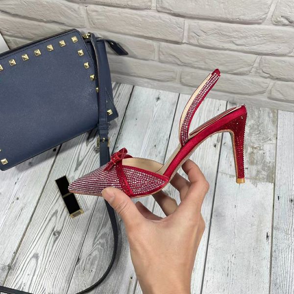 2022 luxury designer women back strap 8cm high heel sandals whole shoes rhinestone bow decoration for wedding party with box, Black
2022 luxury designer women back strap 8cm high heel sandals whole shoes rhinestone bow decoration for wedding party with box, Black