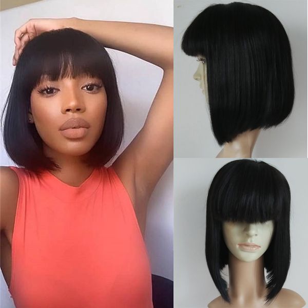 silky straight lace front wig with bangs short bob human hair wigs brazilian remy fringe wig pre plucked natural hairline bleached knots, Black;brown
silky straight lace front wig with bangs short bob human hair wigs brazilian remy fringe wig pre plucked natural hairline bleached knots, Black;brown