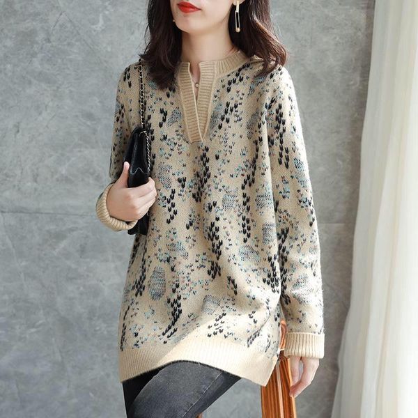 women's sweaters floral mid-length knitted sweater 2021 autumn and winter outer loose thin all-match blouse trend, White;black
women's sweaters floral mid-length knitted sweater 2021 autumn and winter outer loose thin all-match blouse trend, White;black