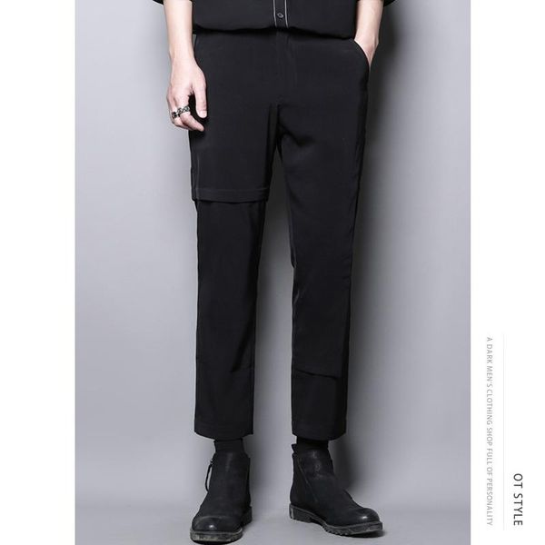 men's pants spring and autumn pure color simple personality asymmetrical splice design of slim straight, Black
men's pants spring and autumn pure color simple personality asymmetrical splice design of slim straight, Black