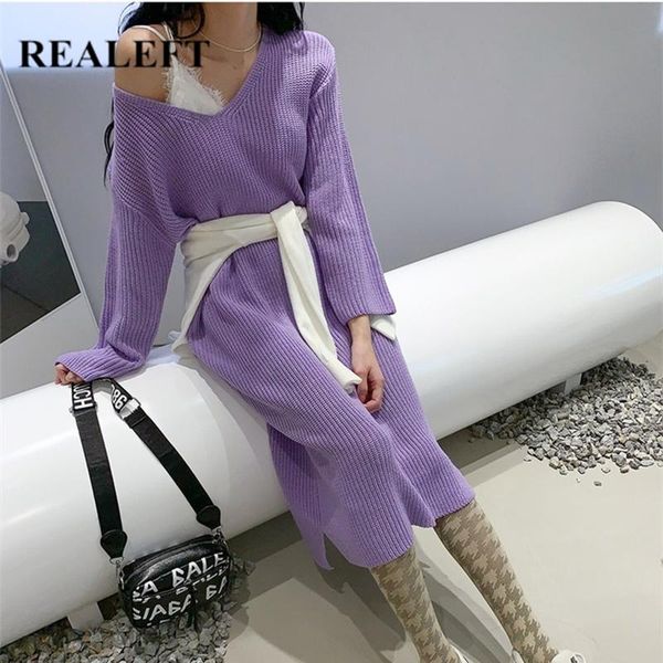 casual dresses realeft 2021 autumn winter oversize long sweater v-neck sleeve loose knitting straight dress female, Black;gray
casual dresses realeft 2021 autumn winter oversize long sweater v-neck sleeve loose knitting straight dress female, Black;gray