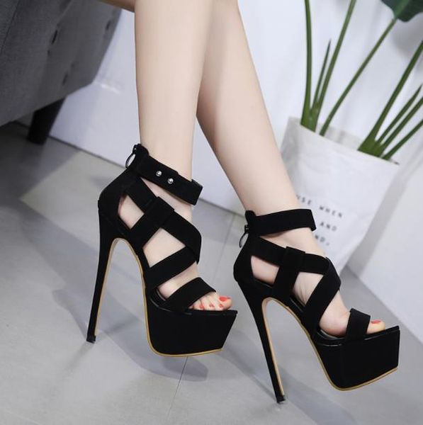 sandals summer model women's shoes 18cm/20cm super high heel stable thick stage performance, Black
sandals summer model women's shoes 18cm/20cm super high heel stable thick stage performance, Black