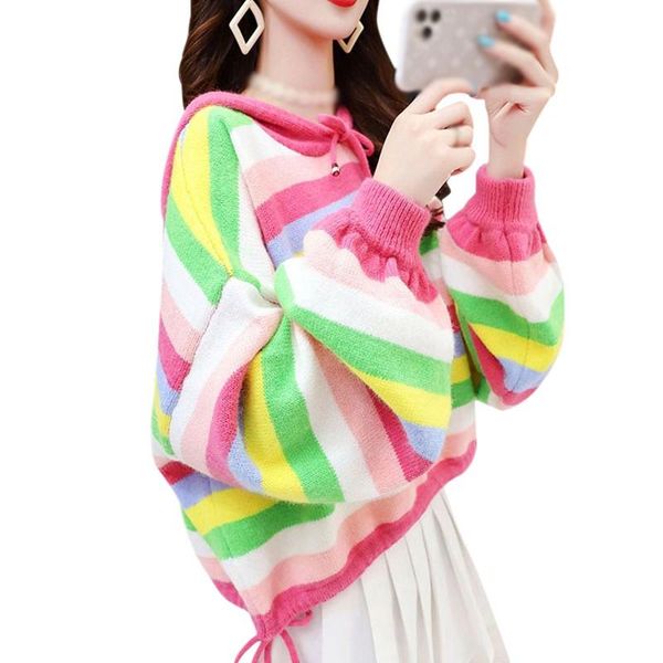 women's sweaters women spring autumn blouse fashion cute loose rainbow striped sweatershirts knitted long sleeve hooded sweater t-shirt, White;black
women's sweaters women spring autumn blouse fashion cute loose rainbow striped sweatershirts knitted long sleeve hooded sweater t-shirt, White;black