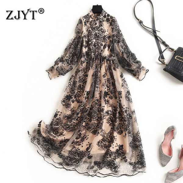 europe style fashion women robe spring runway designers embroidery long mesh dress vintage casual aline vestidos female 210601, Black;gray
europe style fashion women robe spring runway designers embroidery long mesh dress vintage casual aline vestidos female 210601, Black;gray