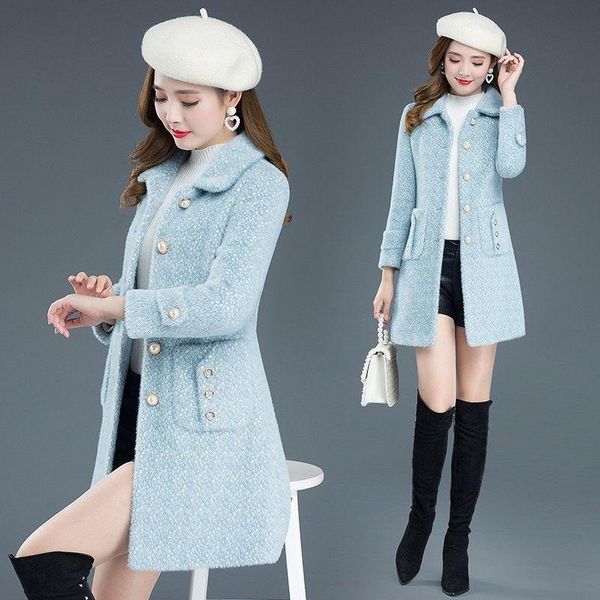 women's wool & blends high-quality trend imitation gold mink woolen coat female style korean mid-length and thin, Black
women's wool & blends high-quality trend imitation gold mink woolen coat female style korean mid-length and thin, Black
