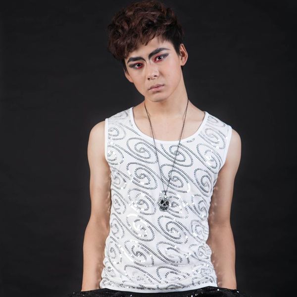 men's vests nightclub singer dance personalized vest costumes dj male fashion paillette sleeveless basic shirt, Black;white
men's vests nightclub singer dance personalized vest costumes dj male fashion paillette sleeveless basic shirt, Black;white