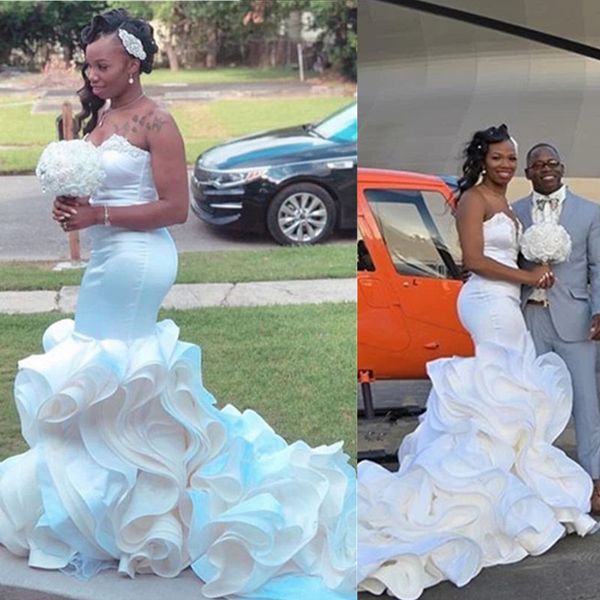 2022 sweetheart mermaid plus size wedding dresses modest cascading ruffles satin long beach bridal gowns vestidos de novia, White
2022 sweetheart mermaid plus size wedding dresses modest cascading ruffles satin long beach bridal gowns vestidos de novia, White