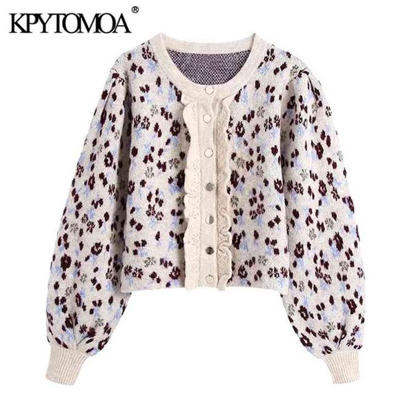 women fashion jacquard cropped knitted cardigan sweater vintage lantern sleeve buttons female outerwear chic 210420, White;black
women fashion jacquard cropped knitted cardigan sweater vintage lantern sleeve buttons female outerwear chic 210420, White;black