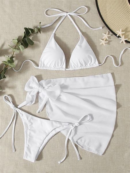 women's swimwear summer women solid color / tie dye bikini three piece sweet set with phi yarn beachwear, White;black
women's swimwear summer women solid color / tie dye bikini three piece sweet set with phi yarn beachwear, White;black